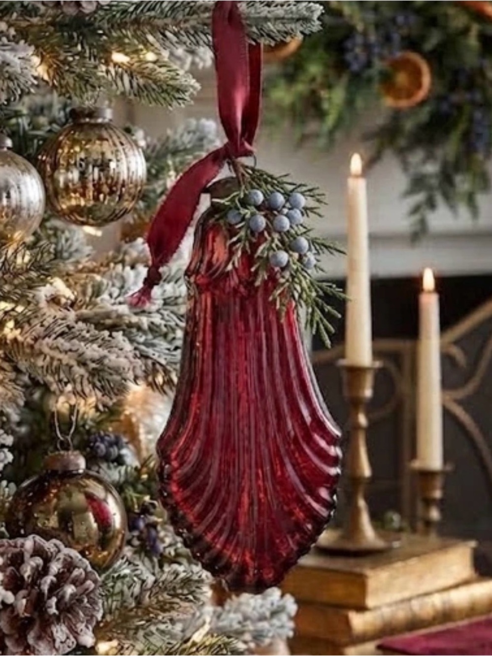 1  6.5” Red Mercury Glass Midwest Kugel Ornament Art Deco Chandelier Tear Drop